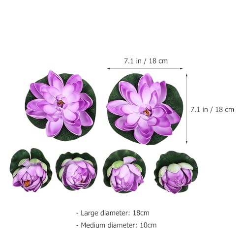 ULTECHNOVO 6pcs Artificial Floating Foam Lotus with Water Lily Pad, Decor Floating Pool Simulation Water Lilies Garden Floating Decoration Pond Plants Fake Artificial Purple Floor