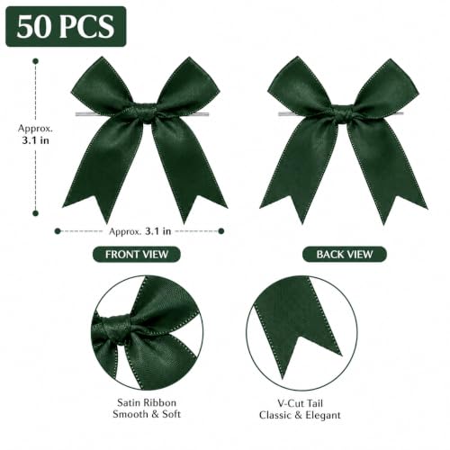 50 Pcs Twist Tie Bows for Treat Bags and Gift Wrapping, Dark Green - color: Green Hunter