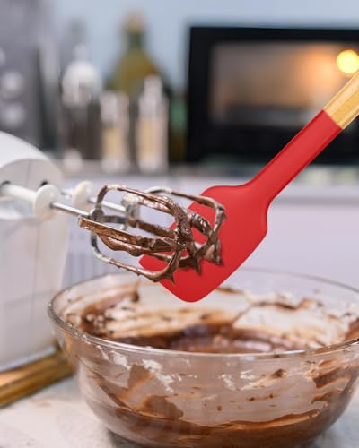 Badiano Silicone Heavy-Duty Spatula, Rubber Scraper for Nonstick Cookware - color: Red