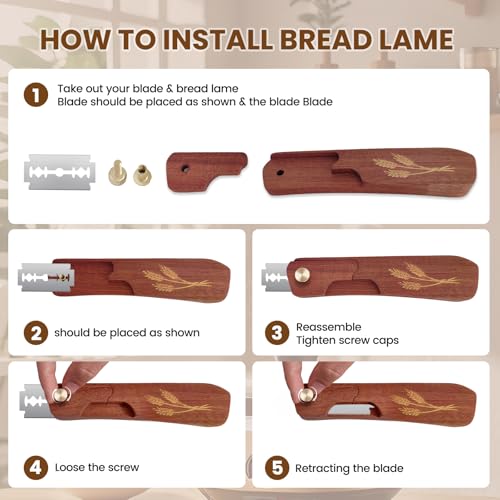 Wooden Bread Lame Scoring Tool for Sourdough with Screw Lock - color: Reddish Brown