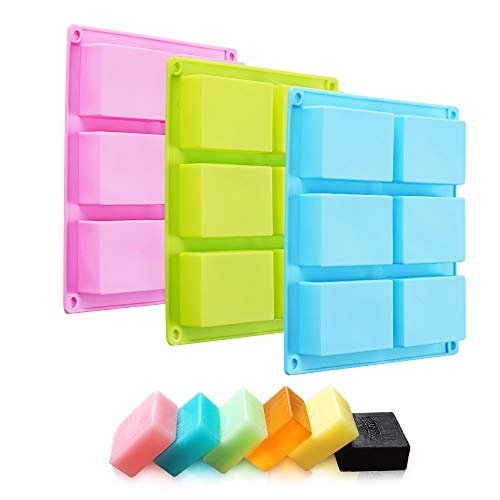TDHDIKE 3 Pack Silicone Soap Molds 6 Cavities (Blue/Pink/Green) - color: Blue & Pink & Green