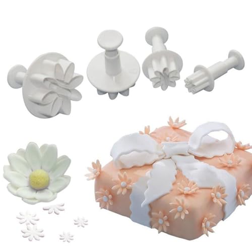 Fondant Plunger Cutter Set, 4Pcs Leaf Heart Flower