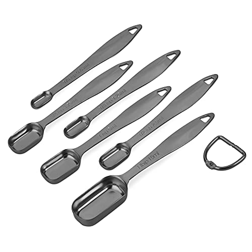 6-Piece 18/8 Stainless Steel Measuring Spoons Set, Dark Gray - color: Dark Gray, size: 6 Piece
