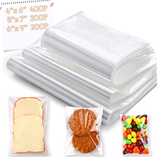 800 PCS Clear Re-sealable Cello/Cellophane Bags 3 Sizes with 4×6, 5×7, 6×9 Inch Good for Bakery, Snacks, Candle, Soap, Cookie, Jewelry, Cards - size: 800 Count (4"x6", 5"x7", 6"x9")