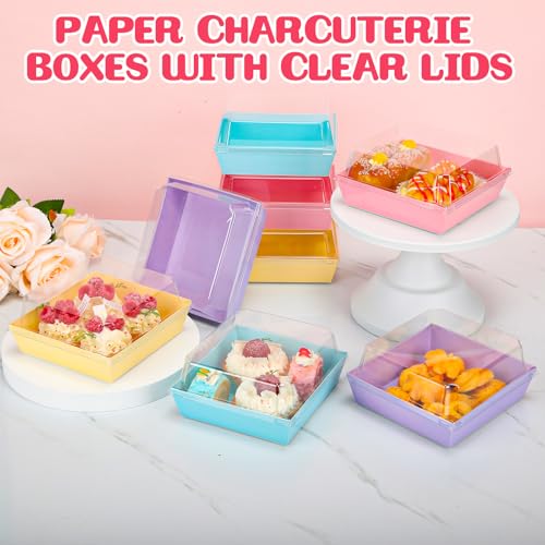 Vesici 200 Pcs 5 Inch Charcuterie Boxes with Clear Lids Pastel Bakery Boxes - color: Pastel, size: 5 Inch