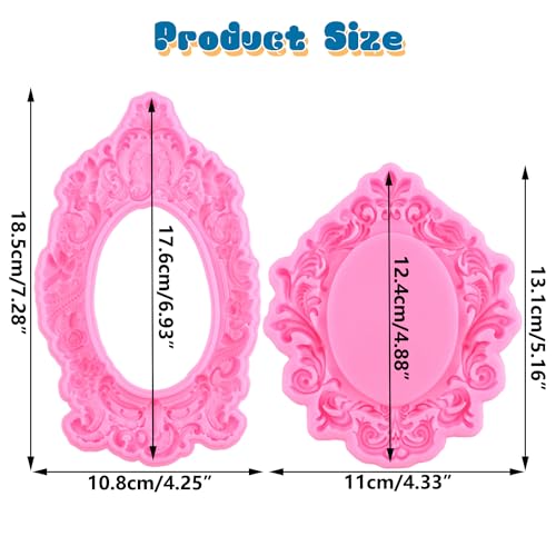 Mujiang Baroque Frame Silicone Mold Photo Frame Fondant Molds Set Of 2 - color: Style D