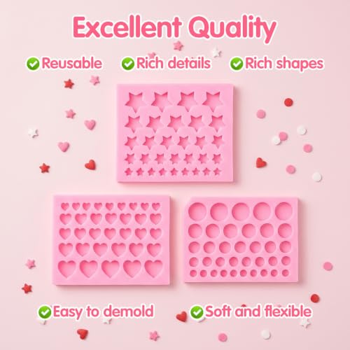 3 Pack Star Silicone Mold, Heart Chocolate Reusable Candy Molds