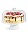 12 Inch Porcelain Cake Stand with Acrylic Dome Lid, White Pedestal