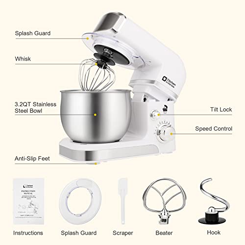 Kitchen in the box Stand Mixer,3.2Qt Mini Electric Food Mixer,6 Speeds Portable Lightweight Kitchen Mixer for Daily Use with Egg Whisk,Dough Hook,Flat Beater (White) - color: White