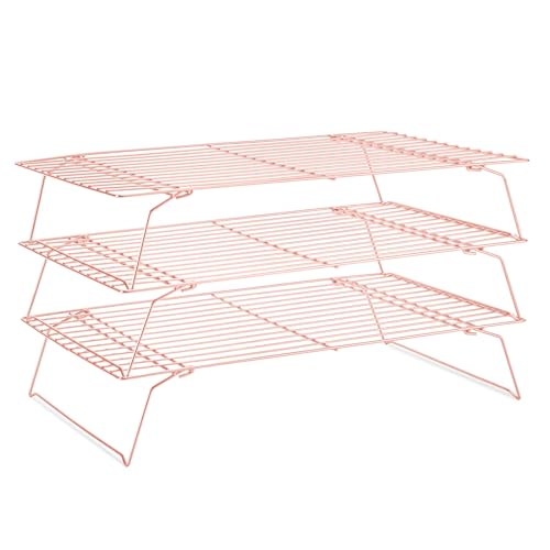 Briout Cooling Rack for Cooking Baking 3 Tiers,16"x10" Wire Rack, Rose Gold - color: Rose Gold, size: 16"x10"-3Tier