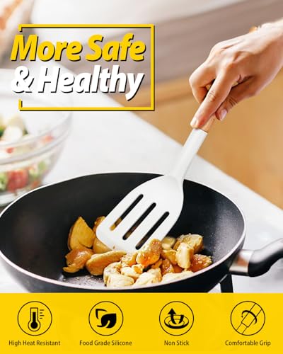 BUNDLEPRO Silicone Spatula, Solid & Slotted Turner, BPA-Free, 2 Pack, White - color: White
