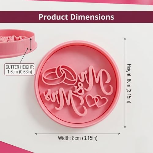 3D Mr. or Mrs. Cookie Cutter and Stamp, ideal for weddings, civil weddings, engagement parties, 8cm (3.15 inch) Mr. and Mrs. circular mold for fondant, cookies, crafts and any cold dough. - color: Mr o Mrs