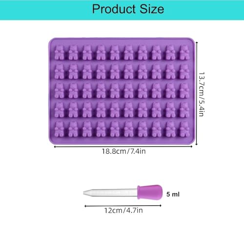 2 Piece Gummy Bear Silicone Molds, Non-Stick Chocolate Candy Mold with 2 Droppers Food Grade (Purple+Blue+Pink+Green) - color: Purple+Blue+Pink+Green