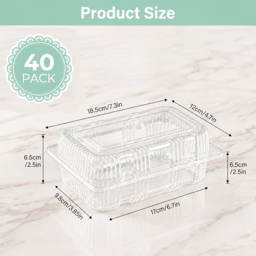 40 Pack Disposable Plastic Hinged Food Containers with Clear Lids