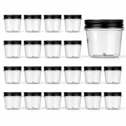 novelinks 4 oz Plastic Small Mason Jars and Small Plastic Jars with Lids - color: Black, size: 20 Pack 4 Ounce