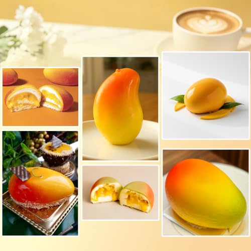 3D Mango Mold for Mousse Cake, Food-Grade Fruit Silicone Molds for Baking Pastry Mousse Cake, 4-Cavity Non-Stick Mango Shape Pudding Mold for DIY Pastry Dessert, Reusable - color: Mango