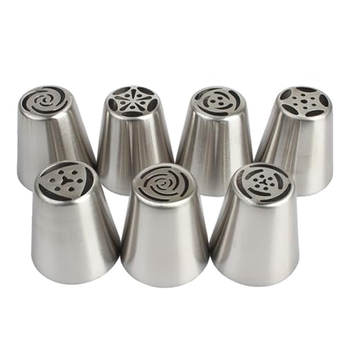 7 Pcs Stainless Steel Russian Piping Tips Set Flower Cake Piping Tips Cake Frosting Nozzles Cake Icing Decorating Tips Baking Nozzles
