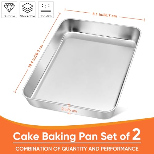 Herogo 10.5" x 8" x 2" Deep Baking Pan Set of 2, Stainless Steel - color: Silver, size: 10.5" x 8" x 2"