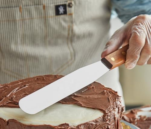 Soro Essentials- 8” Stainless Steel Baker Spatula with Wooden Handle- Straight Blade Cake Icing Spatula Frosting Spatula for Cake Decorating Pastry and Baking for Home Kitchen Restaurant - size: 8 Inch