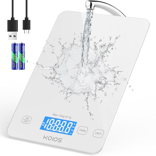 KOIOS 33lb Kitchen Scale 0.1oz Precision,Batteries & USB-C Charging(White) - color: White