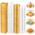 DOITOOL Clear Plastic Mini Cake Box 100 Pack Square Mini Cupcake Containers Mooncake Boxes Muffin Pod Dome Muffin Single Container for Wedding Birthday Supplies (Golden)