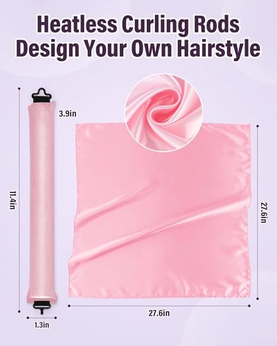 Heatless Hair Curler Overnight Curls-3 Pcs No Heat Curling Blowout Rod to Sleep In,Hair Rollers with Satin Scarf - color: Pink