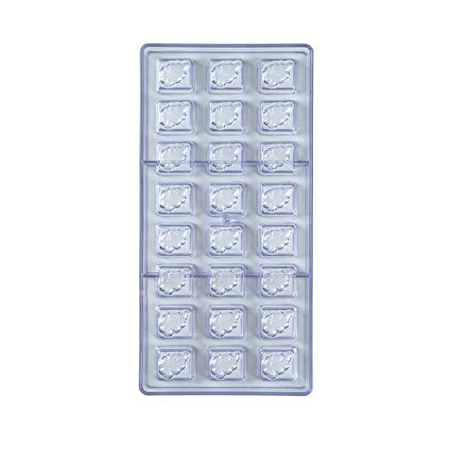 Pastry Tek 10.8 x 5.3 Inch Chocolate Shaping Mold, 1 Freezable Candy Mold - 24 Cavities, Block-Leaf Design, Clear Polycarbonate Chocolate Mold, Dishwashable, Easy To Release - Restaurantware - size: 1 Count | 10.8 x 5.3 Inch, style: Block-Leaf
