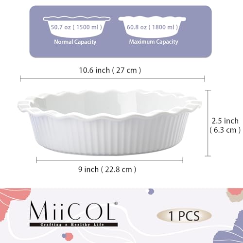 Miicol White Ceramic Pie Pan 50 oz, 9 inch Ripple Edge Deep Baking Dish - size: 9 INCH PACK OF 1