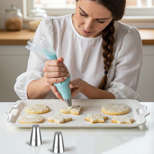 Stainless Steel 9FT Large Piping Tips, 3Pcs Piping Bags And Tips Set, Churro Piping Tip, Open Star Pastry Tips for Cake Decorating with 20Pcs Disposable Piping Bags