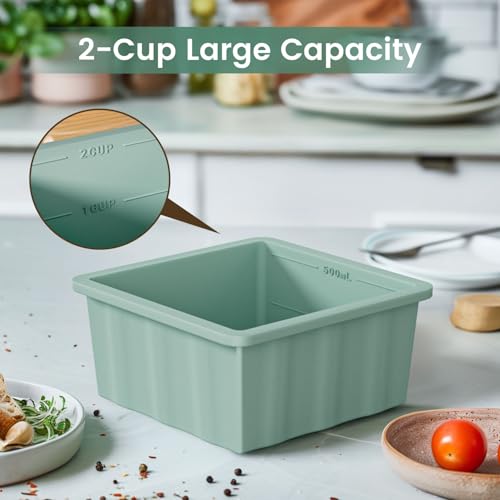 Silicone Freezer Tray for Soup Ice Cubes: 2-Cup Freezing Trays with Lid for Meal Prep - 4Pack Silicon Soup Portion Freeze Tray Make Stock Souped Ice Cube - color: Green+Blue+Aqua+Pink