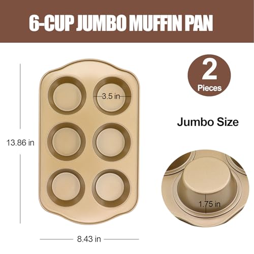 Jumbo Muffin Pan, 6 Cup, 3.5inch Dia, 2 Pack