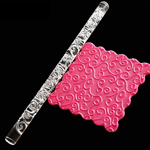Acrylic Rolling Pin Pastry FondantRoller DIY Cake, 28 Patterns FDA Acrylic Comfortable Handle Light Weight CompactSize Home Kitchen Use (52008 flower vine)