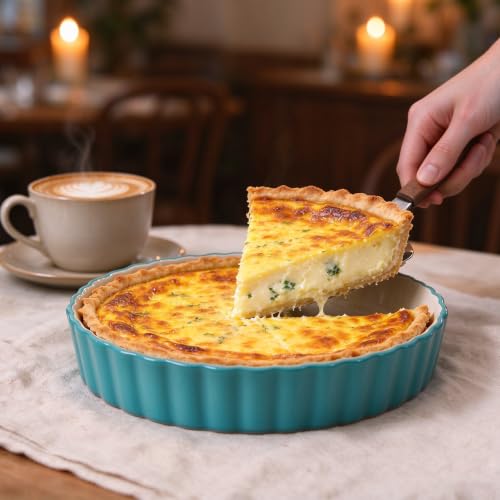 Wisenvoy Pie Pan Tart Pan Quiche Ceramic Pie Dish Pie Plate Tart Pans 9 inch Deep Dish Pie Pan Quiche Pan - color: Turquoise