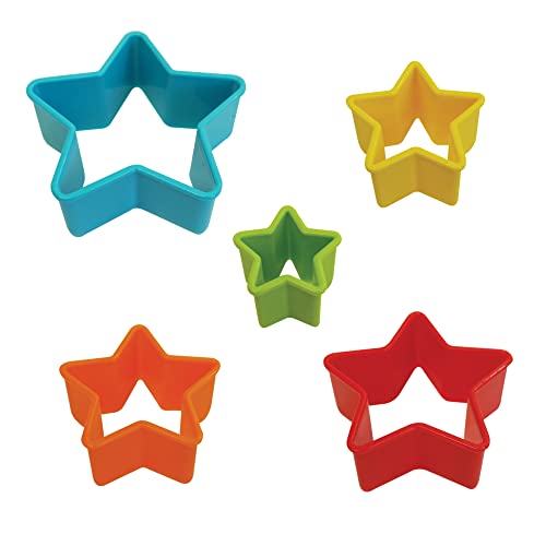 R&M Star Plastic Biscuit & Cookie Cutters 5-Piece Set - Multicolor Nesting Star Cutters 1.375" to 3.625" for Baking, Sandwiches & Fondant - style: Star