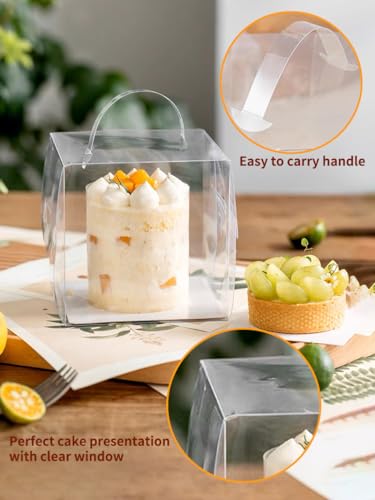 20pcs 6X6X6 Inch Clear Cake Box with Handles, 6in Transparent Bakery Boxes - color: clear-6×6×6in-20p