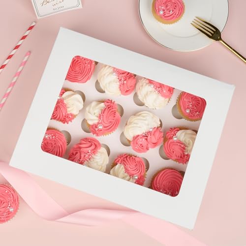 ZORRITA 12 Count Cupcake Boxes, 8 Pack, White