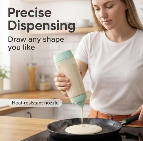 2PCS Pancake Batter Dispenser & Mixer Bottles, 1000ml Leak-Proof Silicone Squeeze Bottle, BPA Free & Dishwasher Safe for Pancakes, Waffles, Muffins, Crepes & Cupcakes (green) - color: green