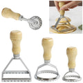 Ravioli Stamp Maker Cutter with Roller Wheel Set, Large Size Aluminum Press with Wooden Handle and Fluted Edge, Ravioli Maker Stamp for Ravioli, Pasta, Dumplings Lasagna, Pierogi, Set of 4