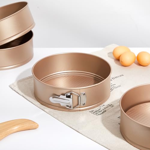 4 Pcs 8 Inch Nonstick Springform Cheesecake Pan with Removable Bottom - color: Champagne Gold, size: 8 Inch