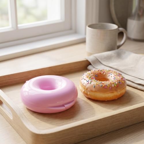 2 Pack Donut Baking Mold, Round Plastic Press Doughnut Cake Pan with Flip Design,Pink Blue for Bagel Bread Pastry DIY