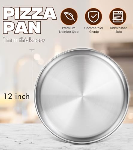 Yuiicaov Stainless Steel Pizza Pan 12 inch, Pizza Pan for Oven, Steel Pizza Tray, Thick Round Pizza Plate Pizza Baking Sheet, Easy Clean & Dishwasher Safe, Set of 1 - size: 12 inch
