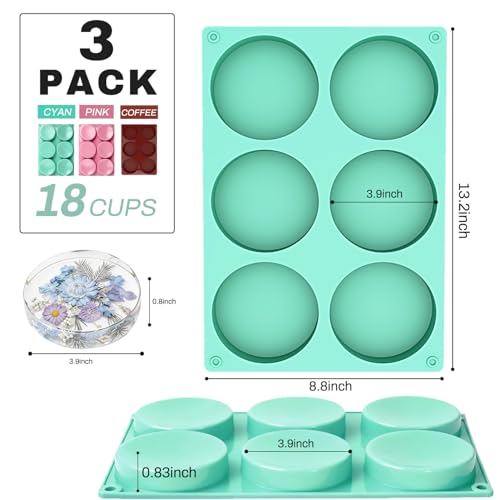 3 Pack Silicone Molds, 18-Cavity Round Deep Resin Coaster Mold for Resin, Easy to Pop, Nonstick, for Epoxy Resins, Muffin Pans for Baking, Egg Bite, Cups Mats, DIY Craft Making