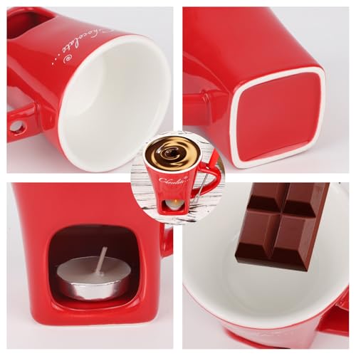 Chocolate Fondue Mug with Fork and Tealights, Sweet Chocolate Melting Cup