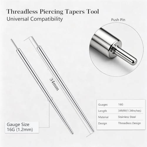 ONESING 2Pcs Piercing Ball Grabber Tool for Changing Jewelry, Stianless Steel Flat Back Earring Applicator Internally Threaded Push Pin Piercing Grabber Tool - color: Silver-M-16G