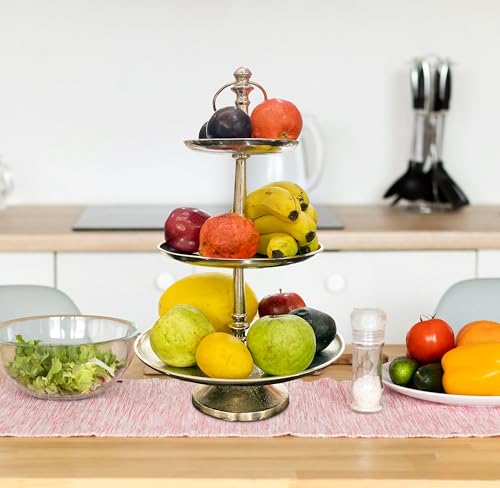 Rely+ Dessert Cupcake Stand 3-Tiered Serving Tray 20" Tall 3 Tier Fruits and Cup Cake Stand for Tea Party Birthday Holiday Gatherings Weddings Baby Showers Silver Finish Sturdy Design