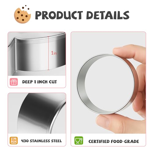 FUSOTO 6PCS Round Cookie Cutter Set - Circle Shaped, 1.5-4 Inch - style: Circle