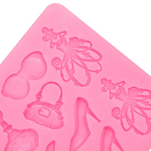 Makeup Theme Fondant Molds, High Heels Lipstick Perfume Silicone Molds, Mirror Comb Sun Hat Cake Decorating Chocolate Molds for Cupcake Topper Candy Sugar Craft Gum Clay Resin Set of 3
