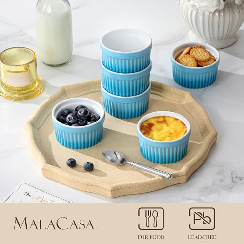 MALACASA 4 oz Ceramic Ramekins, Oven Safe Souffle Dishes, Set of 6, Blue - color: Blue, size: 4 Oz
