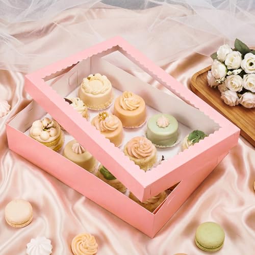 Sinload 10 Pcs Half Sheet Cake Box with Window & Board, Pink, 19x14x4 Inch - color: Pink, size: 19x14x4 Inch