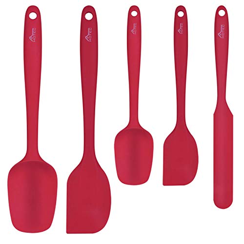 HOTEC BPA Free Silicone Rubber Spatula Set, Red, Set of 5 - color: Red